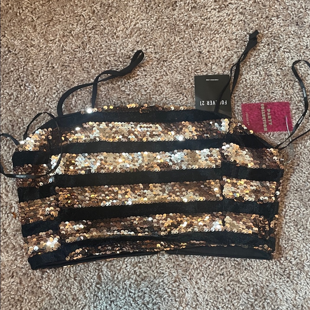 Forever 21 Party Collection Sequin Bralette Black & Rose Gold